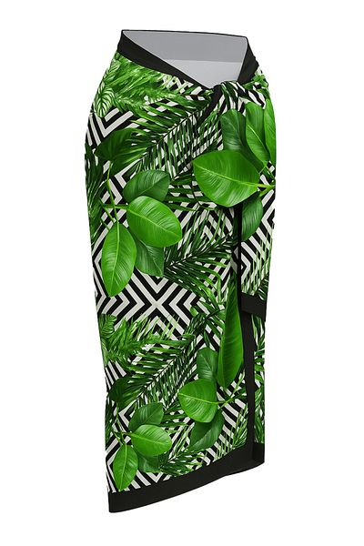 CUPSEA Women's Long Green Leaf Pattern Pareo Does Not Show Underwear