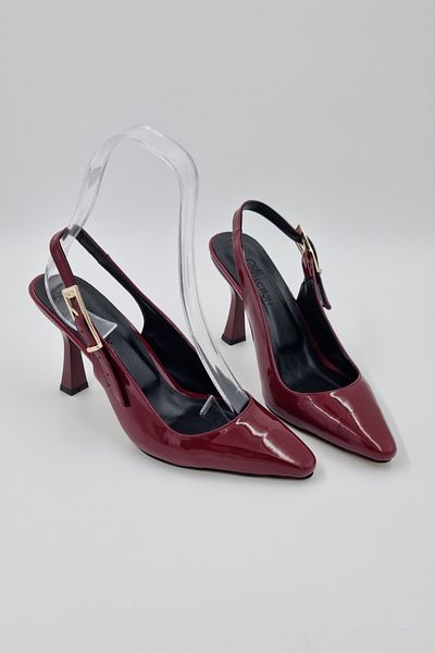 Odie Collection Women's Buckle Pointed Toe Patent Leather Heeled Evening Dress Stylish Shoes