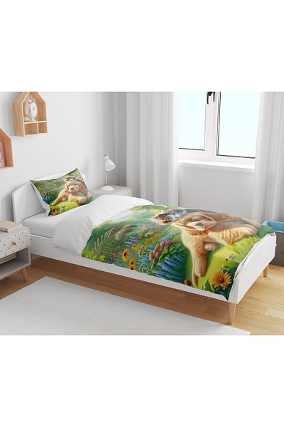 Erays Home Imprimat digital 3D - Set de lenjerie de pat drăguț pentru câini și pisici