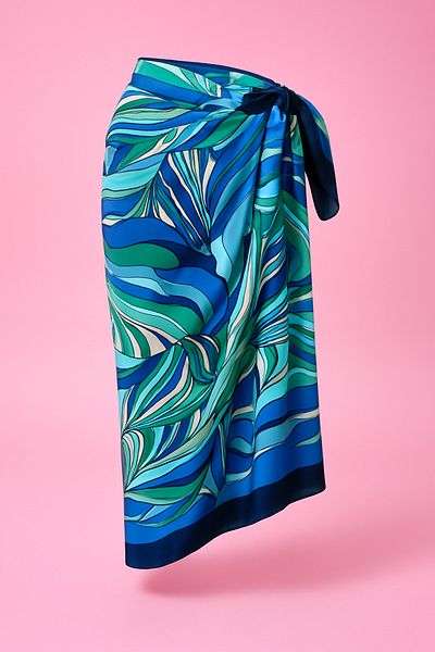 CUPSEA Women's Long Sea Blue Patterned Pareo Does Not Show Inside