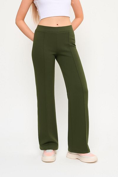ASTRAC Modal Containing Women's High Waist Loose Wide Leg-Front Ribbed Grass Green Pants (New)