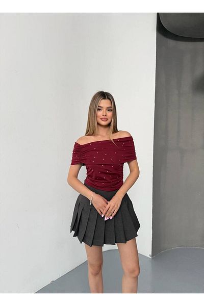 İLKCET MODA Crop cu guler Madonna din țesătură submersibilă