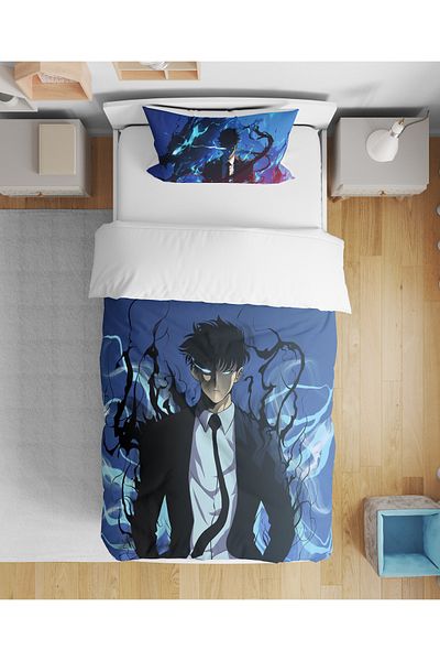Erays Home Solo Leveling Anime 3D Digital Printed Set de husă de pilota pentru un singur set de lenjerie de pat pentru adolescenți