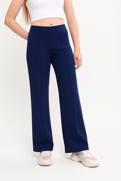 ASTRAC Modal Containing Women's High Waist Loose Wide Leg-Front Ribbed Navy Blue Trousers (New)