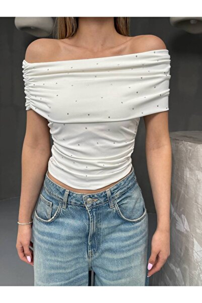 İLKCET MODA Crop cu guler Madonna din țesătură submersibilă