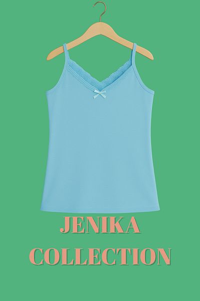 JENİKA Aqua Blue Color Cotton Thread Strap Women's Tank Top