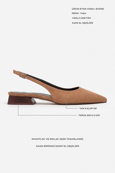 NİŞANTAŞI SHOES Balerini de damă Shine Tan din piele intoarsa cu catarama cu toc scurt