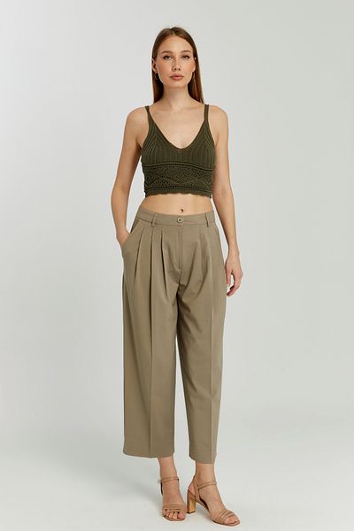 Bolivente Light Khaki Regular Pleated Short Leg Trousers