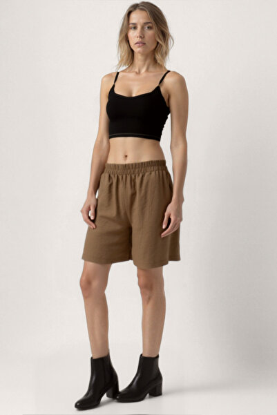 Vitrin Elastic Waist Crinkle Fabric Pocket Shorts