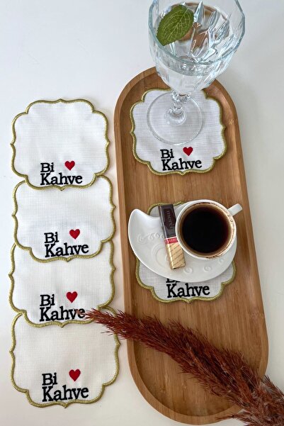 Hevia Home Bi Kahve Nakışlı 6 Adet Kahve Yanı peçetesi Kokteyl Peçetesi & Bar...