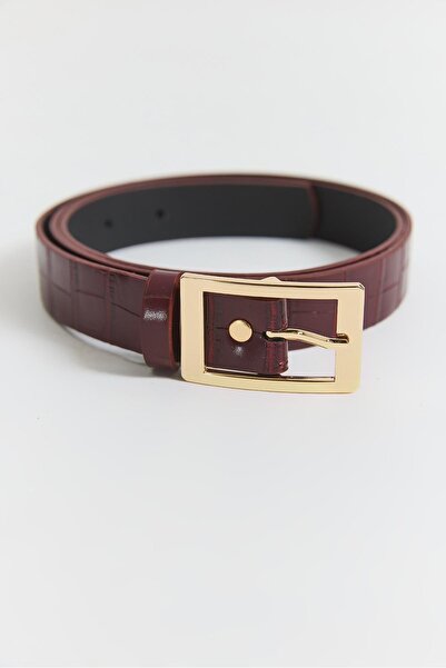 Raneel Kazançlı Alışveriş Rectangular Buckle Faux Leather Belt Claret Red