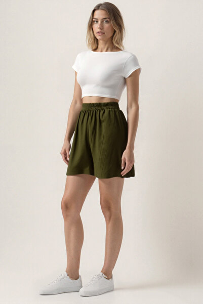 Vitrin Elastic Waist Crinkle Fabric Pocket Shorts