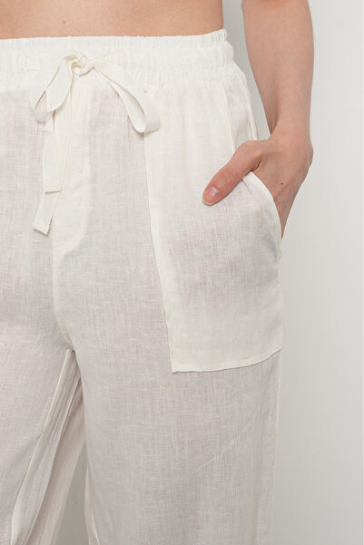 Orfeo Negro KADIN %100 KETEN CEP DETAYLI BOL PAÇA PANTOLON