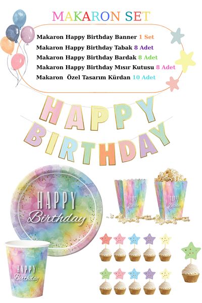 Big Party Macaron Happy Birthday Themed Party Set 35 Pieces