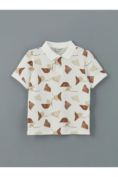 LC Waikiki Lcw Kids Brown Polo Neck Patterned Combed Cotton Boy's T-Shirt
