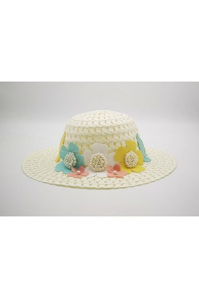 By Piera Girl's Floral Pearl Straw Hat 8789