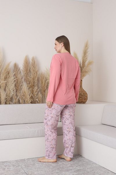 BSM Women's High Quality Battal Long Sleeve Casual Combed Cotton Pajamas Set