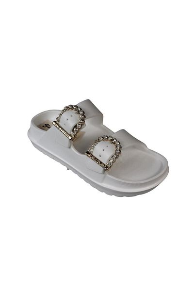 Yaz Kış Ayakkabı Yazkiş Women's White Black Beige Stone Buckle Double Striped Pvc Sea Pool Beach Garden Casual Slippers