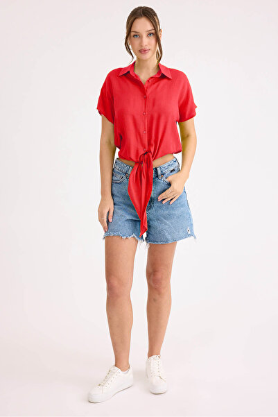 Vitrin Tie Waist Short Sleeve Casual Shirt