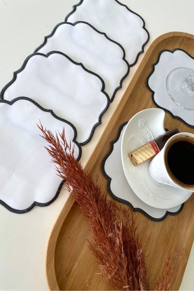 Hevia Home 6 Pieces Embroidered Coffee Side Napkin Cocktail Napkin & Coaster & Presentation Holder