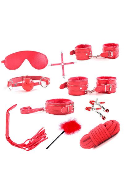 WildFashion 11-piece set made of faux leather with fur, Red, TOY88-3