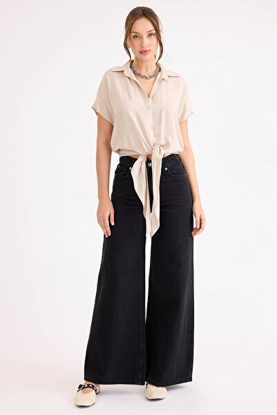 Vitrin Tie Waist Short Sleeve Casual Shirt