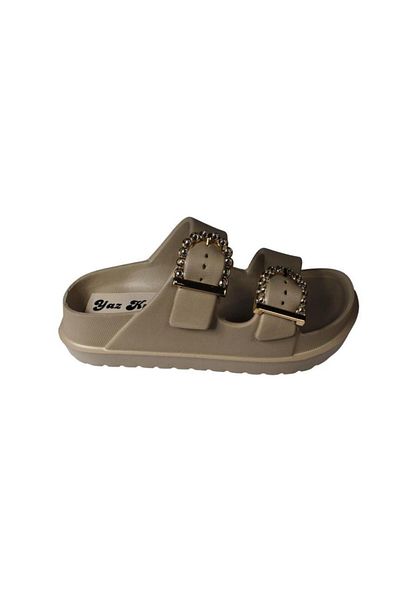 Yaz Kış Ayakkabı Yazkiş Women's White Black Beige Stone Buckle Double Striped Pvc Sea Pool Beach Garden Casual Slippers