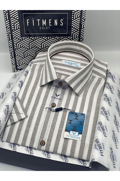 Fitmens Classic Short Sleeve Striped Gift Boxed Men's Shirt Fs-004126 - Brown