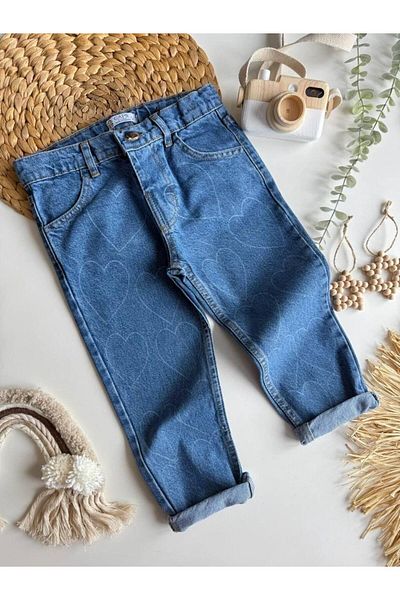 2kids2mom Heart Printed Girl's Denim Trousers