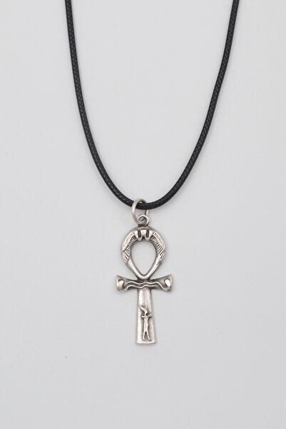 Bu Farklı Ankh Yaşam Kolye - PU Deri İp Zincirli Unisex Gümüş Kaplama Mısır S...
