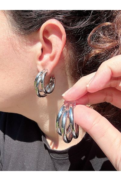 Gümüş sandık Set of 3 Silver Color Vintage Earrings
