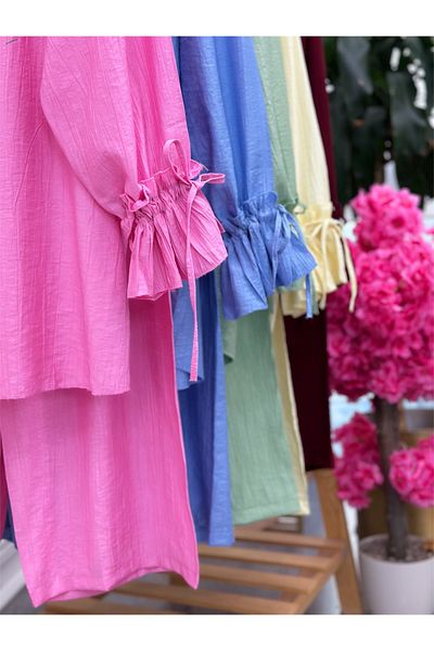 YEDİLALE Frapan Frapan Summer Long Sleeve Tunic Blouse Pants Set [Tunic and Pants Are Included in the Price]
