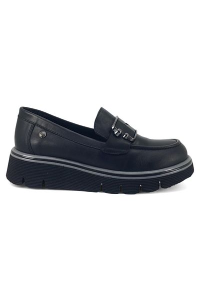 Mammamia D25Ya-03760 Black Skin Leather Women's Loafer Shoes