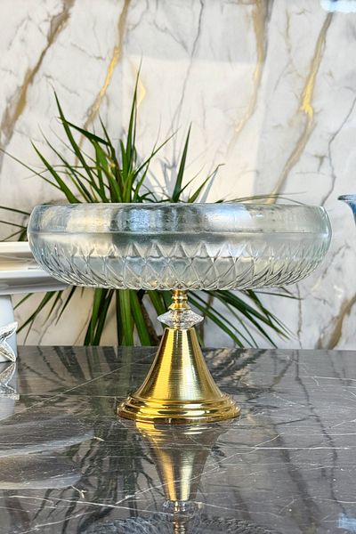 MAY HOME Gold Metal Leg Glass Presentation Plate & Tableware Serving Plate