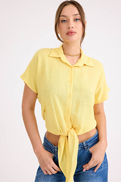 Vitrin Tie Waist Short Sleeve Casual Shirt