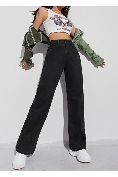 Trn JNS Meex Black Super High Waist 90's Power Lycra Colorfast Jeans Palazzo Pants