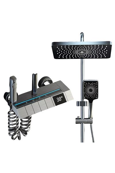 TodayShop Set de duș inteligent, afișaj LED, control termostatic, patru moduri de pulverizare, tehnologie de pulverizare cu aer
