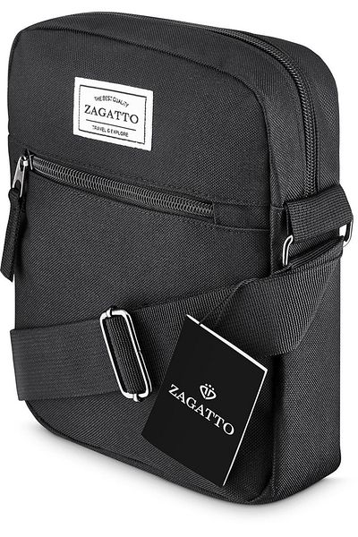 zagatto Men's Crossbody Bum Bag, Black, Waterproof, Front Zipper Pocket, ZG52 West Pack
