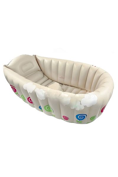 SunClub Inflatable Baby Pool/Bathtub, 2 in 1, White Flower Design, 91x61x29 cm