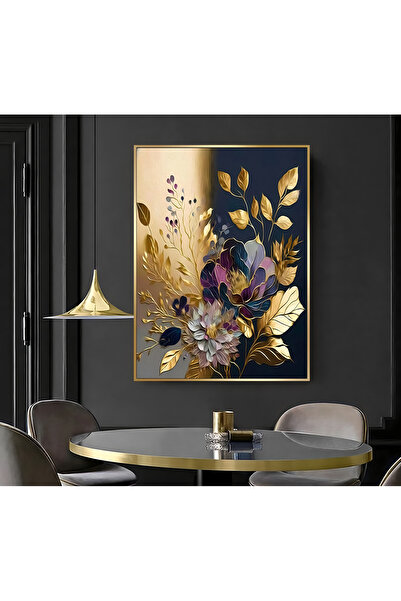 Harikabirev HARİKABİREV|GOLD MÜRDÜM ÇİÇEK MODELİ ( CKD-076 ) |ÇERÇEVELİ KANVAS TABLO CKDİKEY