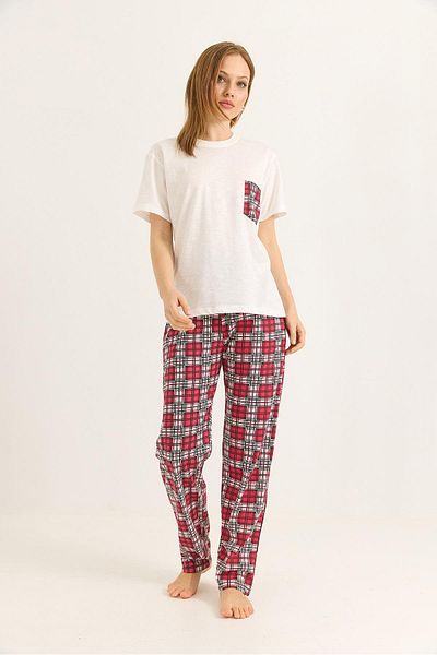 Raneel Kazançlı Alışveriş Crew Neck Elastic Waist Pajama Suit Red