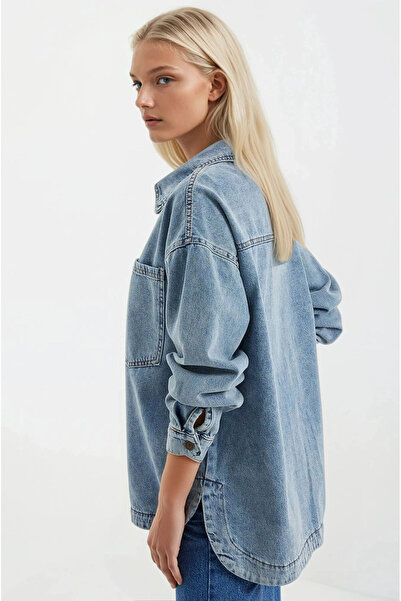 hazelin Жіноча синя куртка з двома кишенями та ґудзиками спереду HZL25S-BD106941