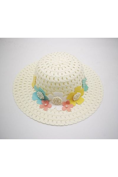By Piera Girl's Floral Pearl Straw Hat 8789