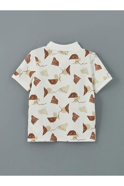 LC Waikiki Lcw Kids Brown Polo Neck Patterned Combed Cotton Boy's T-Shirt