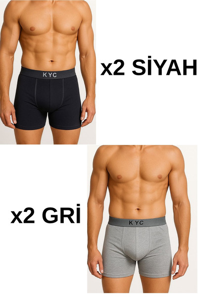 4 Adet Siyah-Gri Likralı Pamuklu Boxer