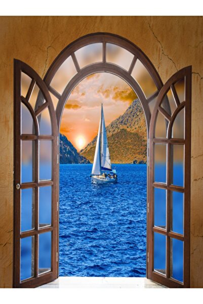 media Fototapet Poarta lemn, mare, barca, 200 x 255 cm