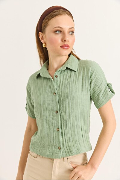 Raneel Kazançlı Alışveriş Muslin Soft Textured Shirt Water Green