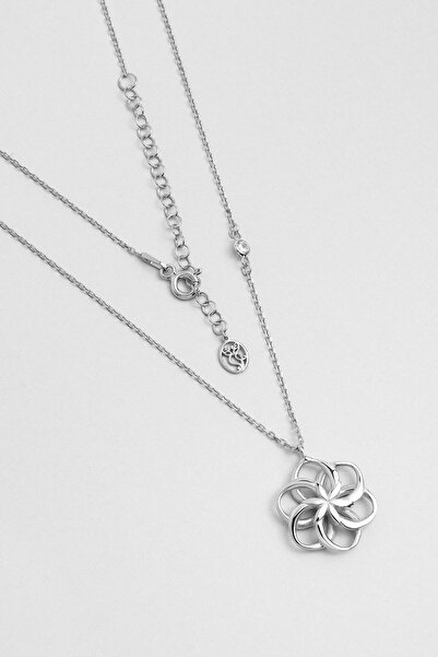 So CHIC... Yaşam Çiçeği 18 Ayar Beyaz Altın Kaplama 45 Cm Gümüş Kolye