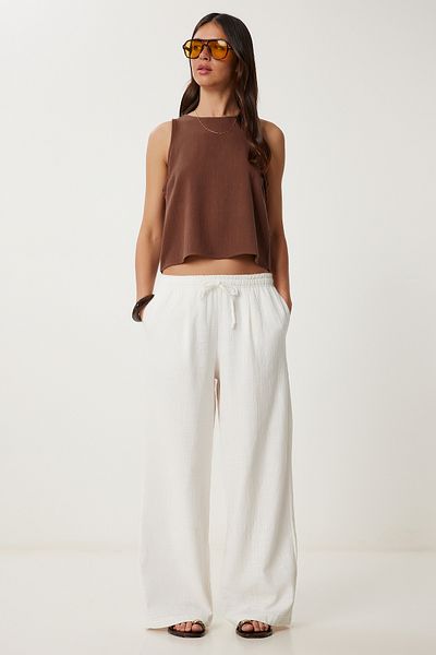 Lovelyİstanbul Wide Leg Linen Trousers Ecru Lub0117