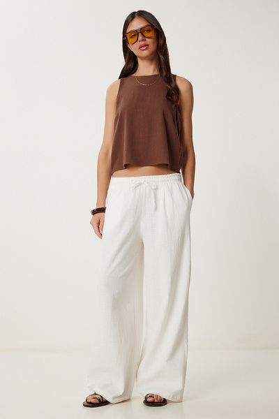 Lovelyİstanbul Wide Leg Linen Trousers Ecru Lub0117